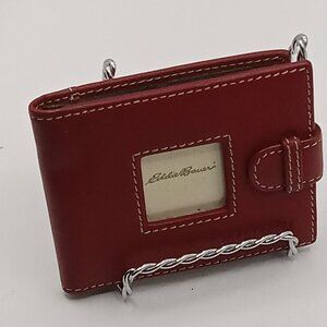 EDDIE BAUER Vtg Leather PHOTO Card Holder Burgundy-Brown Brag Book 4 inch